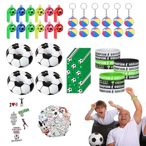 Fußball-Geschenktüten, Geschenke für Sportpartys | Füllungen für Fußball-Geschenktüten, Silikonarmband Pfeifen, Schlüsselanhänger, Aufkleber Fußbälle für Fi-Zubehör von Generic