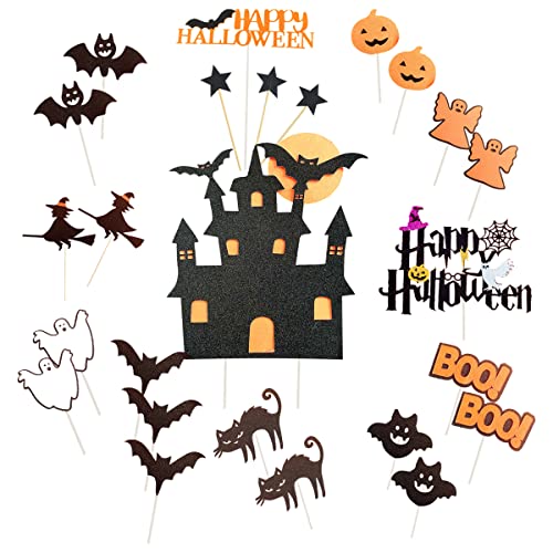 GULELAYAR 25 Stück Halloween Kuchendekorationen Spukhaus Kürbis Geist Fledermaus Cupcake Topper Kuchen Dekorationen Geschenke für Halloween Party Dekor von Generic