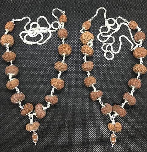 Ganesha Arts 1 bis 14 Mukhi Indonesien Rudraksha Mala in reinem Silber Medium | ein bis vierzehn Gesicht Indonesien Rudraksh Mala | Natürliche Rudraksha, 14 mm-17 mm, Rudraksha von Generic