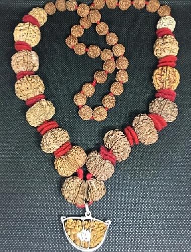 Ganesha Arts Siddha Mala Rudraksha in rotem Faden (1–14 Mukhi, Ganesh, Gaurishankar 2 Mukhi Indianer), kleine Perlen aus Nepal, IGL-Labor-zertifiziert von Generic