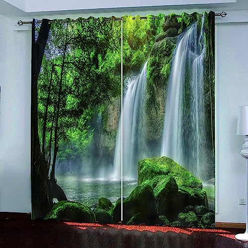 Gardinen Wohnzimmer Schlafzimmer 3D Wald Wasserfall See Blickdichter Vorhang Verdunkelungsvorhänge 220 X 215 cm Ösenvorhang 2Er Set Fensterdekoration Vorhänge Blickdicht Kinderzimmer -3T3U-O2E von Generic