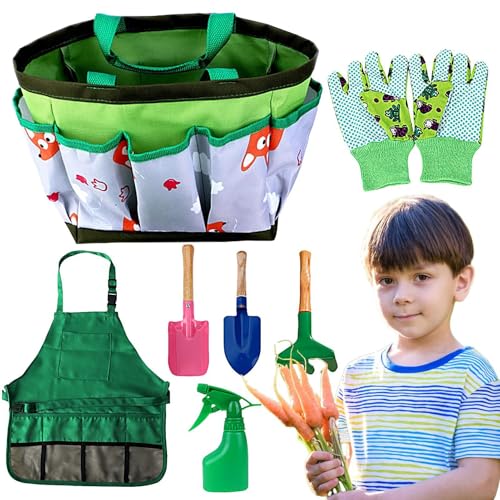 Gartenset für Kinder im Freien, Werkzeugset für kleine Gärtner,7-teiliges Set mit pädagogischen Pflanzwerkzeugen - Gartengeschenke für Kinder, inklusive Sprühflasche, Handschuhe, Schaufel, Rechen, Sch von Generic