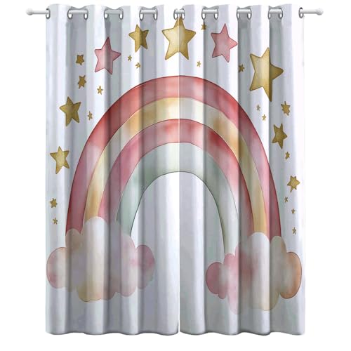 Gelb rot Vorhang, Aquarell Regenbogen Sterne Gardinen mit Ösen Verdunkelungsvorhang, Wohnzimmer Schlafzimmer Kinderzimmer Blickdichte vorhänge, H214 x B91.5 cm (2er Pack) von Generic