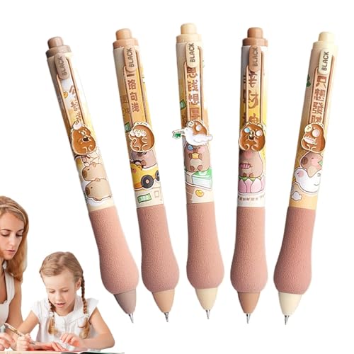 Gelstifte - Capybara Stifte | Versenkbare Stifte | Gelschreiber Mit Feinem Punkt | Cartoon Capybara Stifte | Capybara -Kugelschreiber | 5x Cartoon Anime Ballpoint Stationerie Für Frauen, Mädchen, Lehr von Generic