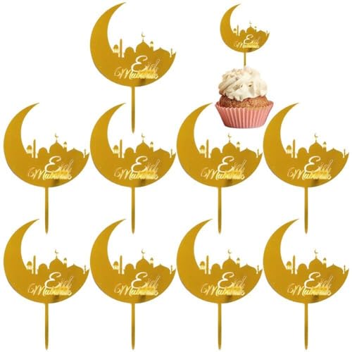 Generic Eid Mubarak Cupcake Toppers 10pcs Eid Acryl Cupcake Topper Ramadan Kuchendekorationen Kareem Partyzubehör Für Muffin Kuchen von Generic