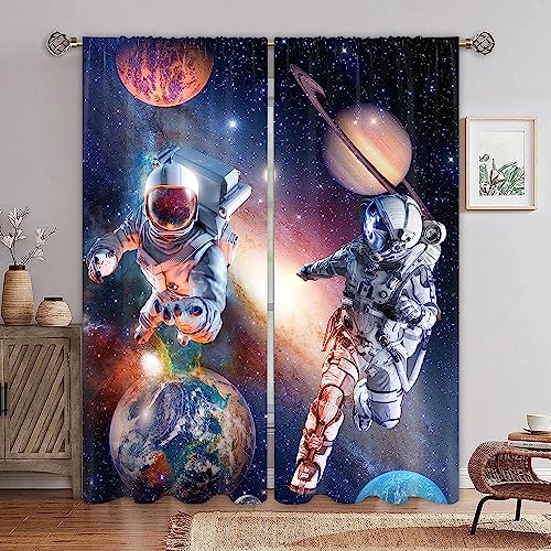 Generic Ösen Gardinen Galaxie Astronaut Erde 3D Verdunkelungsvorhang Vorhang Blickdicht Wärmeisolierung Gardine Polyester Kinderzimmer Schlafzimmer Curtains Blickdicht 2Er Set 140 X 160 cm -5T4O-H4W von Generic