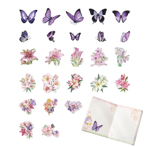 Schmetterlings- und Blumenaufkleber, Schmetterlingsaufkleber für Scrapbooking | 50 Stück ästhetische Aufkleber für Zeitschriften | -Journaling-Materialien für Laptop, Wasserflasche, Roller, von Generic