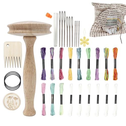 Generic Stopfzubehör Kit, Holz-Stopfgarn-Pilz-Kit Stopfpilz, Stopfei Stopfset Stopfpilz Set, Stickerei Kit mit Nähnadeln, Ring und Abnehmbarem Kopf, ONFTIP3XJN5QTCAQOCA von Generic