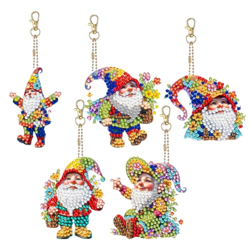 Generische 5 PCs Art Keyring Tier lesen doppelseitig Strassbemalung Schlüsselbund Pendellgarten Garten Gnom Gemälde Kunst Keychain Pendellanpilzfrosch für Geburtstagsfaktoren Home Party De von Generic