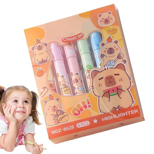 Generische Kreuzungstipp Capybara Marker Stylos Set 6 - süße Highlighters, Cartoon Highlights | Schüler Highlight Pen | Passende Farben, keine Blutung von Generic