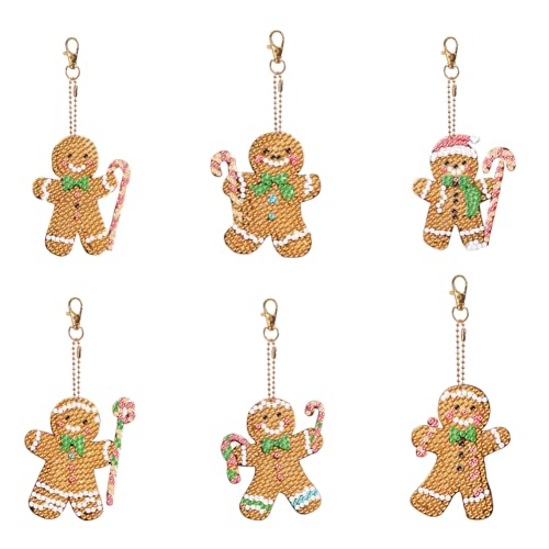 Generische doppelseitige Diamantkunst Keyring Spezielle Form 6/7pcs Strassmalerei Schlüsseln Schlüsselbär Pendelliamaler -Gemälde Kunst Keychain Anhänger Lebkuchen für Anfänger Geburtstagsf von Generic