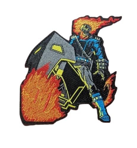 Ghost Motorradfahrer Patch Comic Hero Fire Biker Goth Punk bestickt zum Aufbügeln 12,7 x 12,1 cm von Generic