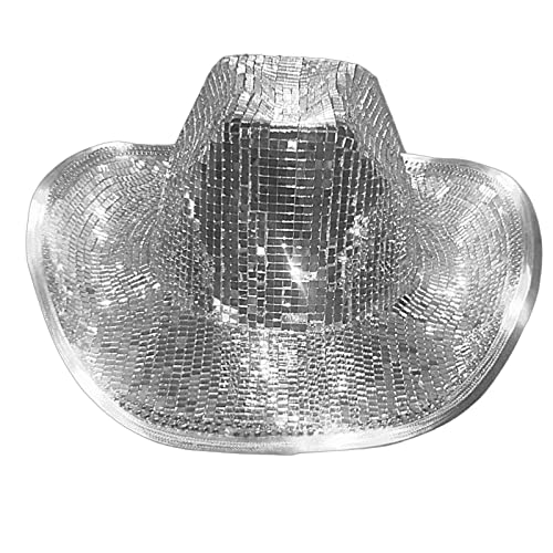 Glitzer-Cowboyhut – Disco-Cowboyhut, -Kleid-Hut, Pailletten-Glitzer-Discokugel-Kappen, Discospiegelhut, atemberaubend, glitzernd, lustiger Partyhut für Damen, Bar, Party, Tanzbühne, Herren von Generic