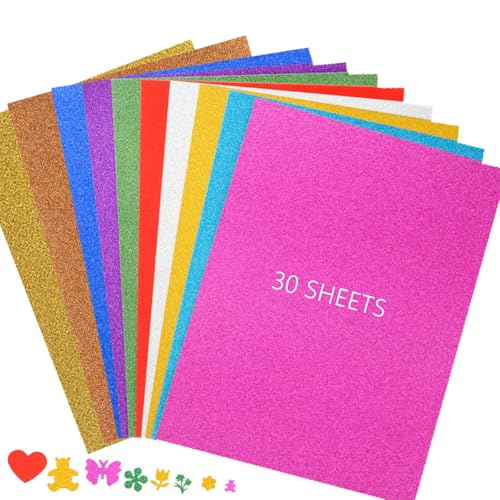 Glitzer-Karton, 30 Blatt Glitzerpapier in 10 Farben, 20,8 x 30 cm, schwerer, glitzernder Papierkarton für Kartenherstellung, Sammelalben, Abschlusskappe, 250 g/m² (mehrfarbig) von Generic