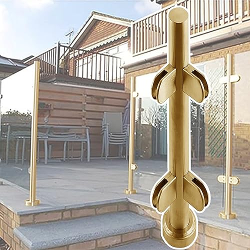 Gold Metall Terrasse Glasgeländer Pfosten mit runden Glasplatten Innen Außen Glas Brüstung Stützhalter Kit Zaun Säulen mit Basisschutz und Klemme von Generic