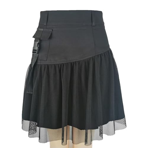 Gothic-Rock im dunklen Taschenstil für Damen im Harajuku-Stil, Netzstoff, Sommer-Streetwear, schwarz, hohe Taille, A-Linie, Party-2702-4XL von Generic