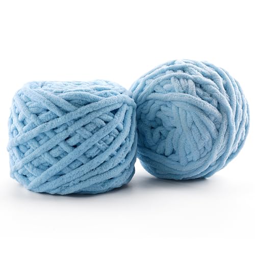 Grobes Chenille-Garn zum Häkeln – 148 Yards weiches Babydeckengarn – flauschiges Plüschgarn zum Stricken und Basteln, Amigurumi – Anfängergarn 200 g, Seeblau, 2 Stück von Generic