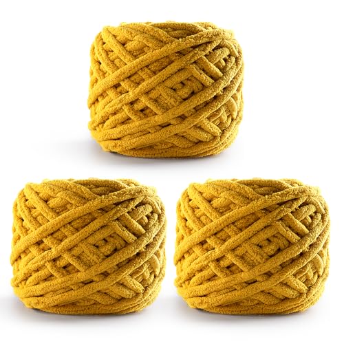 Grobes Chenille-Garn zum Häkeln – Deckengarn zum Häkeln von Amigurumi/Heimdekoration – Amigurumi-Garn aus Baby-Plüsch, Gesamtlänge 222 Yds (Kurkuma) von Generic