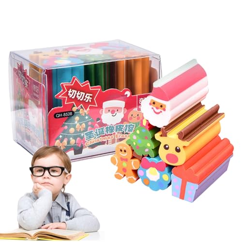 Große Weihnachts Radiergummi, Weihnachts Radiergummi für Klassenzimmer - Set mit 6 langen Bleistiftradierern Weihnachtsmann | Weihnachtsmann Bunte Radiergummi | Niedliche Radiergummis für von Generic