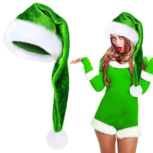 Große Weihnachtsmütze, lange Weihnachtsmütze für Erwachsene - Weiche Samt-Plüsch-Weihnachtsmützen - Cosplay-Kostüm für Erwachsene, Weihnachtsmütze für Feiertage, Neujahrsfeier von Generic