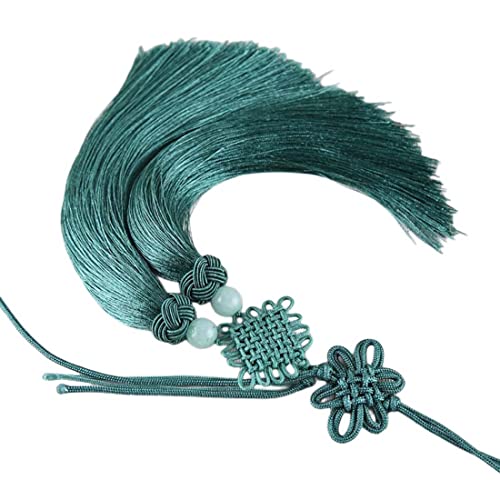 Große chinesische Knoten Quasten mit Perlen Fransen Schwert Quaste Hanfu Schärpe Zubehör (Pfauengrün) von Generic
