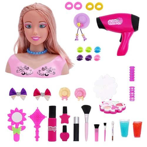 Haar-Styling-Puppe, 33-teiliges Set, Neues Kinder-Schmink- Und Flecht-Puppen-Set, Modellpuppe, Spielhaus, Mädchen-Make-up-Spielzeug, Haar-Styling-Puppe Für Kinder, Mädchen-Styling-Puppenkopf, Make-up von Generic