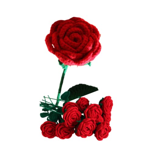 Häkelblumen, gestrickte künstliche Wolle, rote Rose für Mädchen, Geschenk, Hochzeit, Blumenstrauß, Jahrestag, Valentinstag und Muttertag von Generic