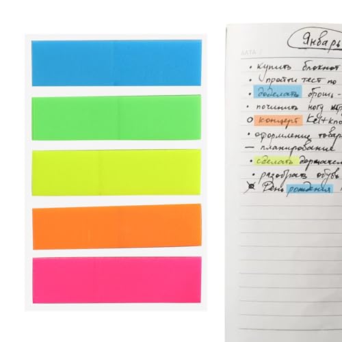 Haftnotiz-Tabs – 100 x Seitenmarkierer, PET – bunte Papierbox-Marker, fluoreszierende Etikettenaufkleber, durchscheinend für Rezept-Notizbuch von Generic