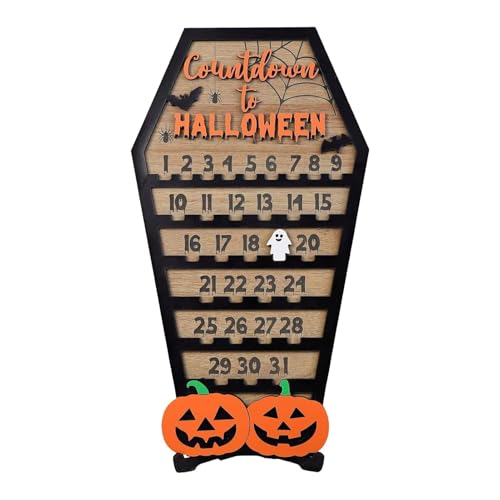 Halloween Adventskalender 2024 | Holz Countdown Schild Dekor - Holz Halloween Kalender für Halloween Dekor, Halloween Sarg Countdown Kalender von Generic