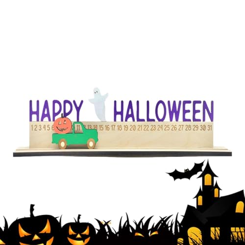 Halloween-Countdown aus Holz | Halloween-Advents-Countdown bewegliche Zahlenschieber-Schreibtischkalender - Gruselige Heimdekoration Schädel Geist Desktop Ornament für Schrank, Tür, Wand, Fenster von Generic