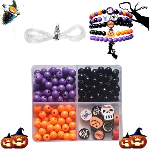 Halloween-Fokusperlen – Herstellung Von Schlüsselanhängern Aus Silikonperlen | Handgefertigtes Halloween-Armband-Perlenset | Schmuckherstellungssets, Kunsthandwerksbedarf | Feiertagsparty-Accessoires von Generic