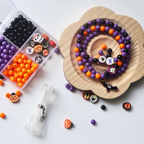 Halloween-Perlen - Totenkopfperlen | Halloween-charmss | Halloween-Armband-Set | Handgefertigtes Halloween-Armband-Perlenset | Partyzubehör Perlenset | Weihnachtsschmuck-Herstellungsset für Erwachsene von Generic