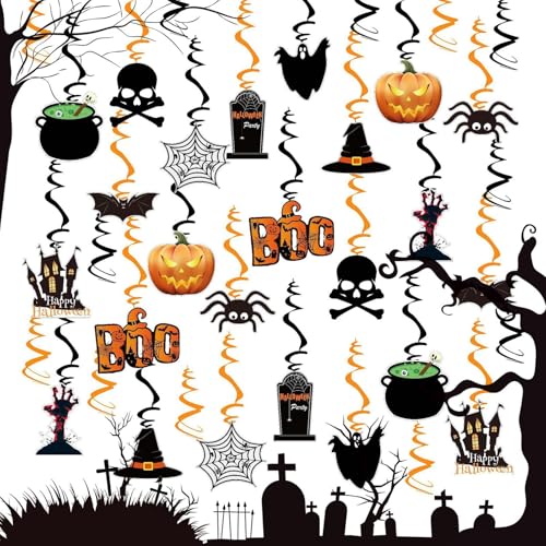 Halloween StickerSwirl Luftschlangen, Kürbishexen Wirbel | Lebendige festliche Halloween-Party-Dekorationen, gruselige Deckenschlangen von Generic