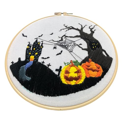 Halloween-Stickset - Halloween-Bastelstickstoff, Stickset Anfänger | Halloween Häkelsets Sticksets Anfänger, Bastelarbeiten Anfänger-Stickerei-Strickzubehör Für Anfänger, Stickstoff, Sticklernset von Generic