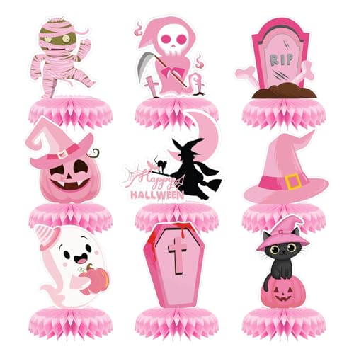 Halloween Tischdekoration - Gruselige Rosa Deko für Kinderpartys, 9er-Set | Festliche Tischdeko für Halloween, Kreative Deko-Requisiten für und Mädchen, Ideal für unvergessliche Feiern von Generic