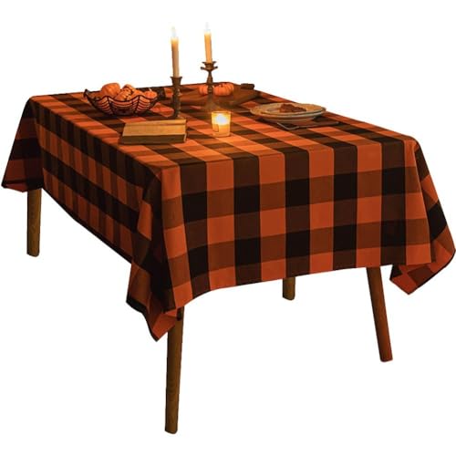 Halloween-tischdecke, 140 X 220 cm, Orange Und Schwarz Karierte Tischdecke, Wiederverwendbar, Esstisch-tischdecke, Halloween-Party-Dekoration von Generic