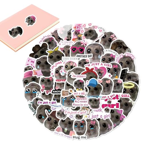 Hamster-Meme-Aufkleber, lustiger Hamster-Aufkleber, wasserdicht, lustiger Hamster mit großen Augen | Girly Hamster 56X PVC Ästhetischer Aufkleber für Wasserflaschen, Gläser, Tassen, von Generic