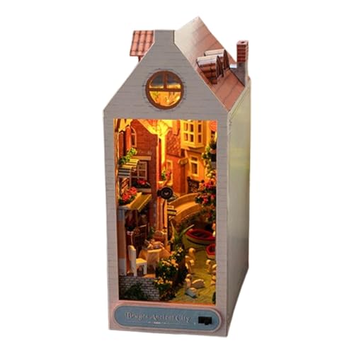 Handgefertigte Buchecke – Miniaturhütten-Dekoration, Antikstadt-Modell, LED-Lichterkabinen-Puzzle-Set, präzises Weihnachtsschnitthandwerk, Sujet-Dekoration von Generic