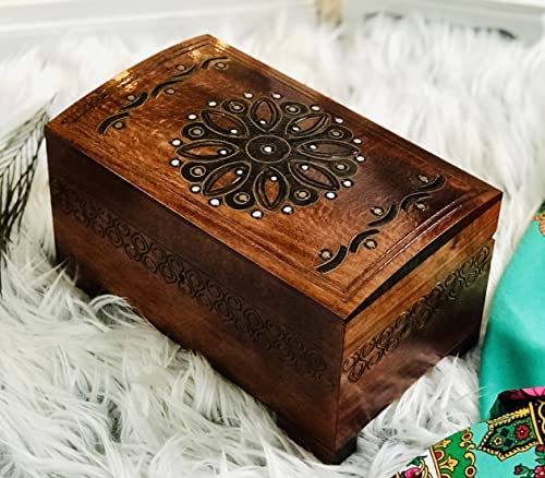 Handgefertigte Schmuckschatulle aus Holz | Braun 25 cm eingelegte Aufbewahrungsbox aus Holz für Damen und Herren | Heimdekoration Akzente | Schmuckkästchen | Schmuck-Organizer Box mit Schloss von Generic