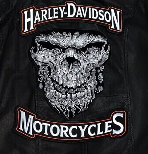 Harley Davidson Top Bottom Rocker mit 30,5 cm großem Totenkopf, 3-teiliges Rückenaufnäher von Generic