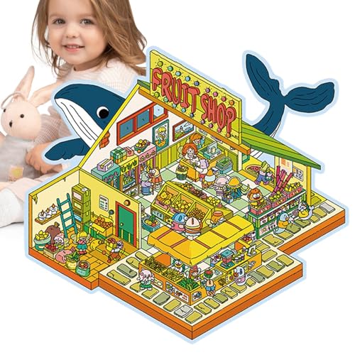 Hausszenenaufkleber, Miniaturhaus -Szenenaufkleber - Miniatur -Szenenabziehbilder Cartoon -Aufkleber - Shop Bun Shop Machen Sie Ihr eigenes Zimmer für Erwachsene Kinder Scrapbooking Art für Freundin, von Generic