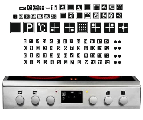 Herd Aufkleber Set Herd Symbole Aufkleber Beschriftung von verwischten Herdsymbolen (RP45) (weiße Symbole auf schwarzen Hintergrund) von generic