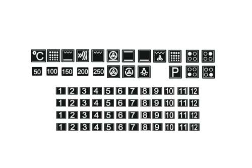 Herd Symbol Aufkleber Set für Herd Kennzeichnung Beschriftung (RPt32) (12 mm schwarzer Hintergrund und weiße Zeichen) von generic