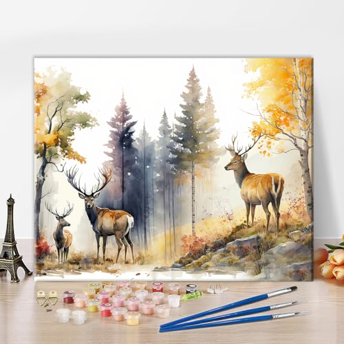 Hirsch Malen nach Zahlen für Erwachsene Anfänger, DIY Tier und Wald Malen nach Zahlen Kits für Kinder Malerei einfache Farbe Kits Leinwand Geschenke Kunsthandwerk für Home Living Room Decor 16Inx20In von Generic