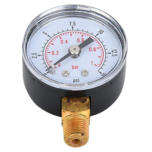 Hochpräzises Mechanisches Manometer mit 1/8-Zoll-BSPT-Anschluss Unten für Luft-Öl-Wasser-Anwendungen mit Robustem Metallgehäuse und Zwei Skalenwerten (0–15 psi, 0–1 bar) von Generic