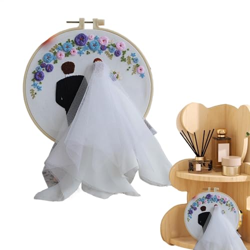 Hochzeitsstickerei, Anfänger Stickerei Kits Hochzeit - Liebhaber Punch Nadel Set,Stickerei Hochzeitskit mit Reifen und Farbfäden für Anfänger Erwachsene Liebhaber vorschlagen von Generic