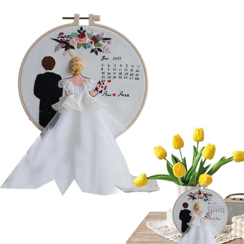 Hochzeitsstickerei, Anfänger Stickerei Kits Hochzeit - Punchnadel -Set | Anfänger Hochzeit Brautdekor Stickerei Kit mit Reifen und Farbfäden für Erwachsene Liebhaber von Generic