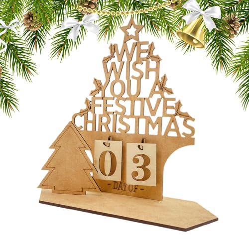 Holz-Adventskalender in Hausform, Holz-Countdown-Adventskalender | 2025 Tage bis Weihnachten Countdown-Schild | Winterurlaub-Schreibtischdekoration aus Holz mit hohlem Design für das Bauernhaus von Generic