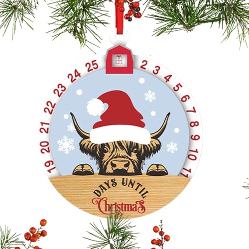 Holz-Countdown-Kalenderschild – Adventskalender-Türschild, festliches Design | Weihnachtliche Wanddekoration mit Kuhmuster, perfekt für die Haustür, das Wohnzimmer, verleiht Ihrer Weihnachtsdekoration von Generic