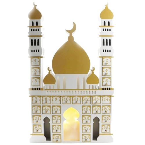 Holz Ramadan Adventskalender Diy Eid Mubarak Countdown -kalender Ramadan Castle Adventskalender Ornament Led -licht Für Muslimische Islam -wohnkultur von Generic